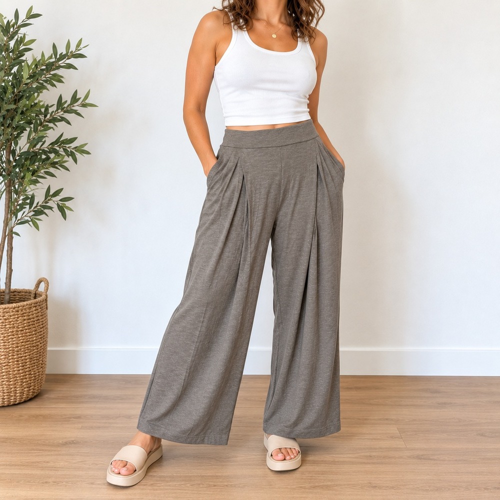 Z SUPPLY Yara Slub Pant Moss Grey Cotton Wide Leg Pleated XL NEW Pull On Relaxed